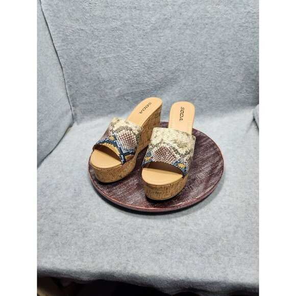 Soda Womens Snake Print Cork Wedge Sandals Size 8 - Picture 8 of 12
